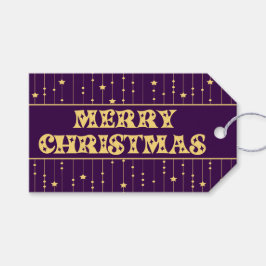 Purple and Yellow Bright Stars Merry Christmas Presentetikett