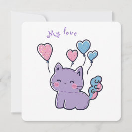 purple anime kitten and hearts inbjudningar