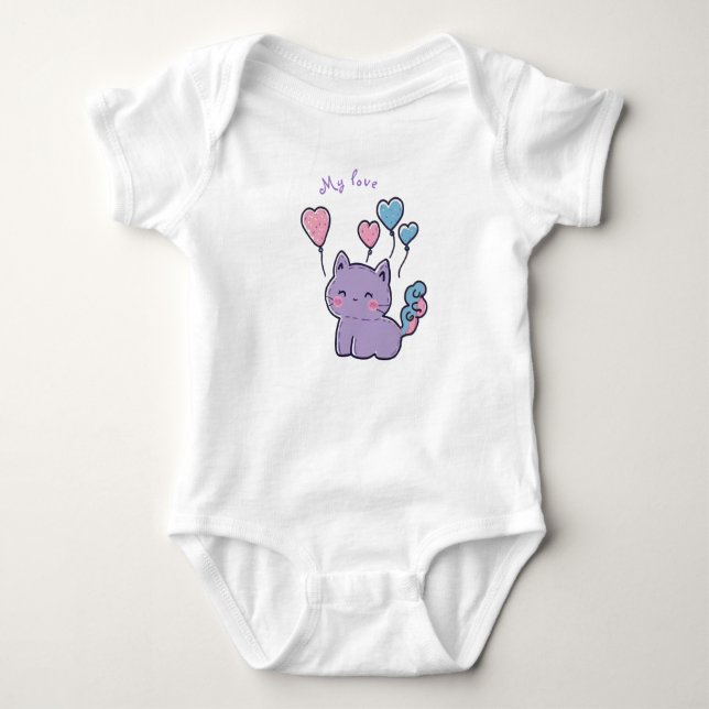 Purple anime kitten and hearts, personalized t shirt (Framsida)