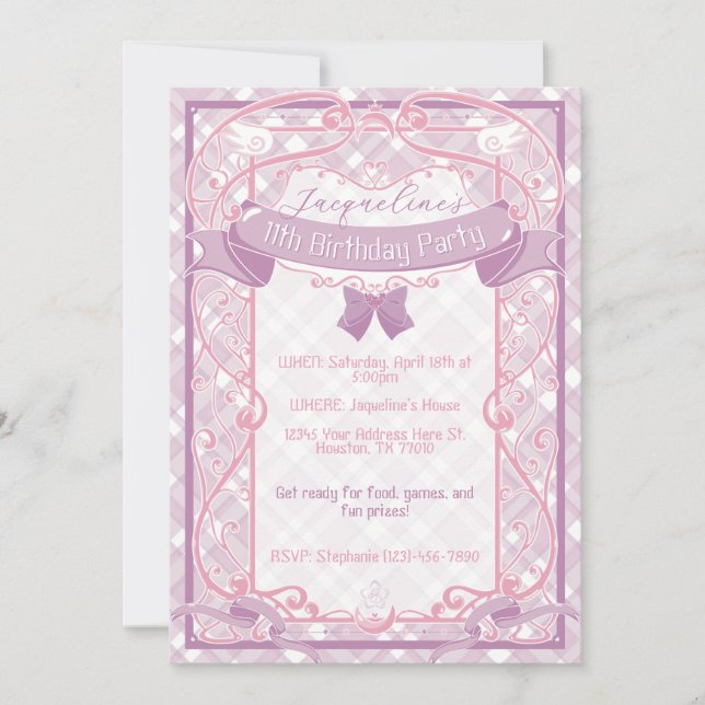 Purple Art Nouveau Princess Birthday Inbjudningar (Framsida)
