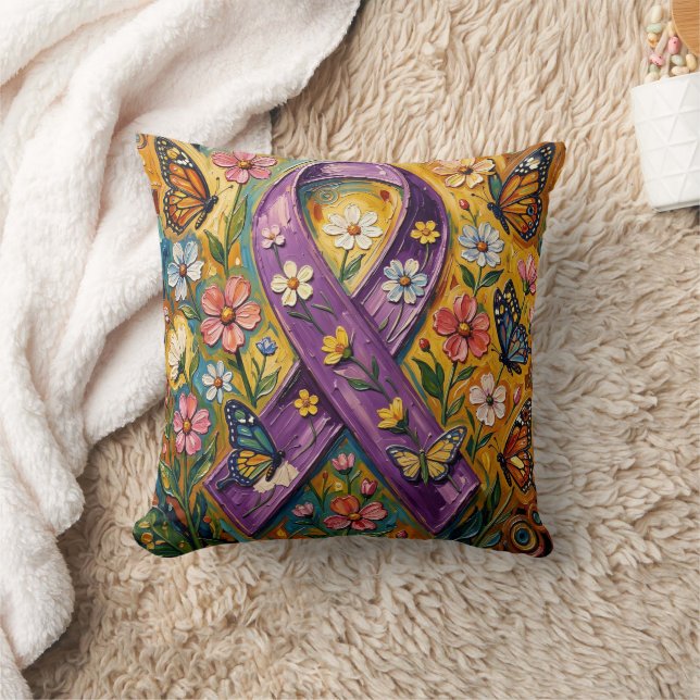 Purple Awareness Ribbon Fibro Kudde (Filt)