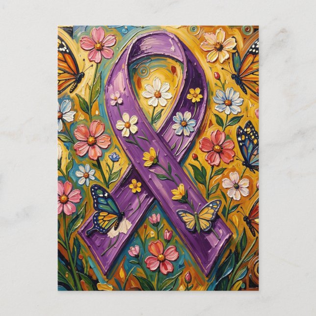 Purple Awareness Ribbon Fibro Vykort (Framsida)