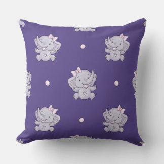 Purple Baby Girl Elephant Nursery Throw Pillow Kudde