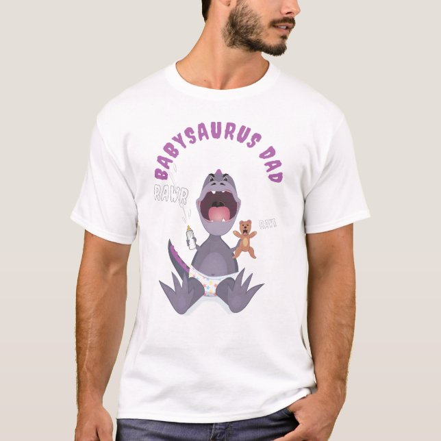 Purple Babysaurus Dad T-rex  T Shirt (Framsida)