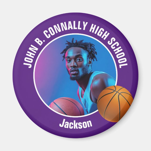 Purple Basketball Player High School Photo Magnet (Framsidan)