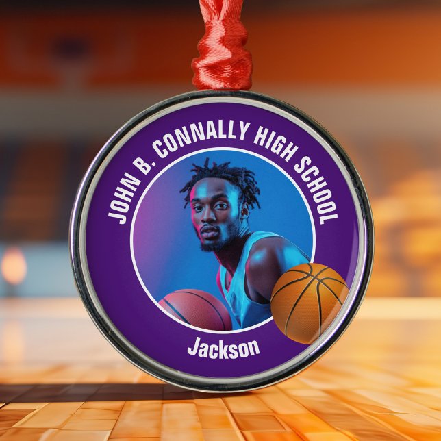 Purple Basketball Player Photo Christmas Julgransprydnad Metall (Skapare uppladdad)