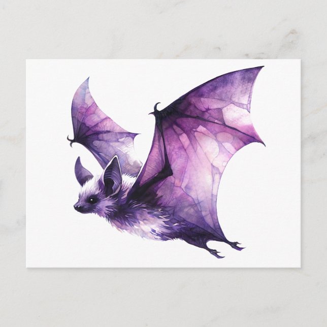 Purple Bat Flying Watercolor Art Vykort (Framsida)