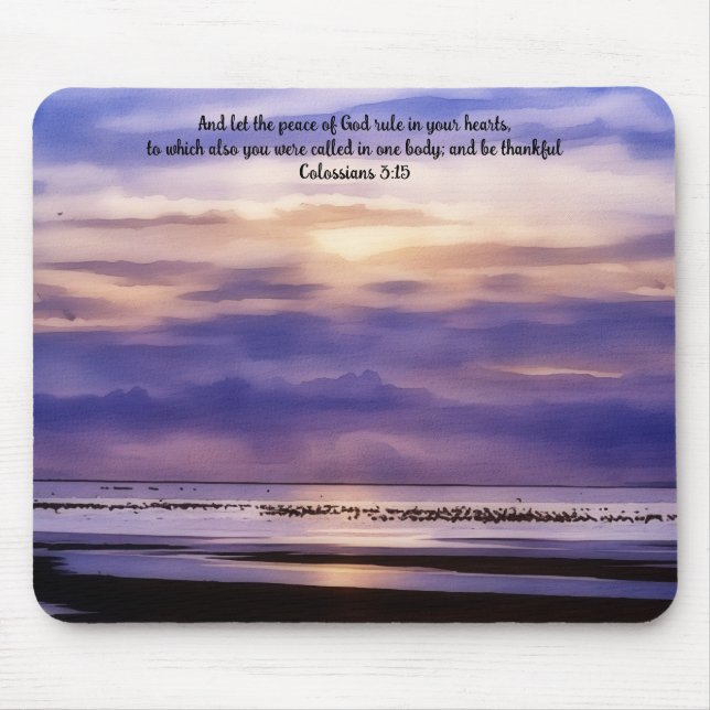 Purple Beach Sunset Art Bible Verse Mouse Pad Musmatta (Framsidan)