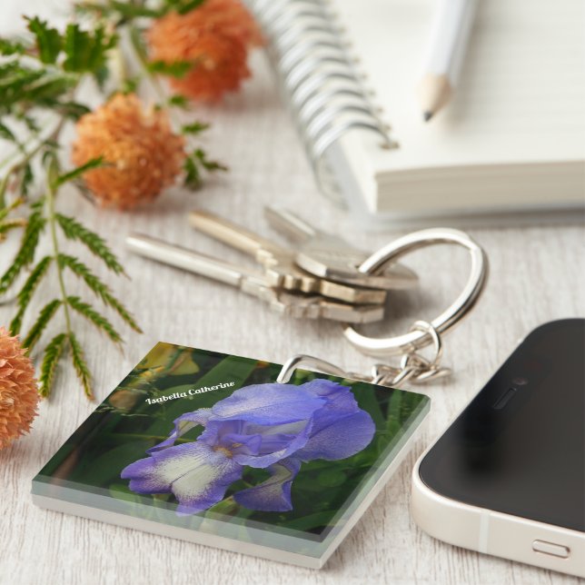 Purple Bearded Iris Photo Personalized Keychain (Högra Framsidan)