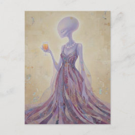 Purple Beautiful Alien Lady With Orange Juice Vykort