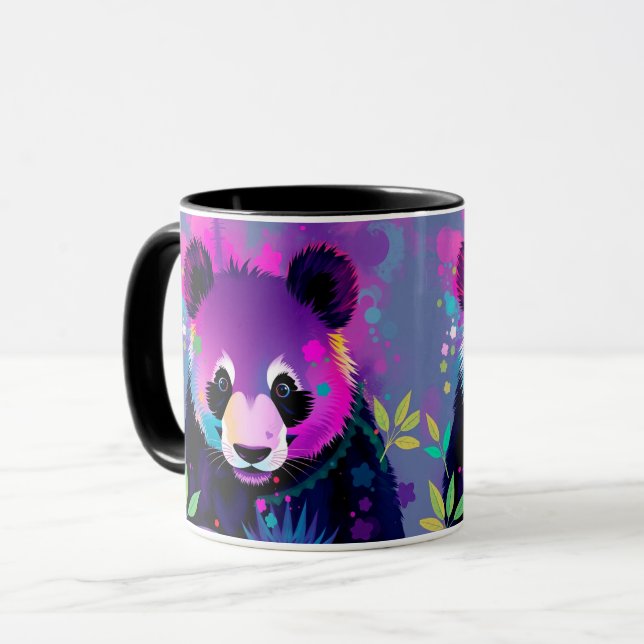 Purple Black Abstract Panda Mug Mugg (Framsida vänster)