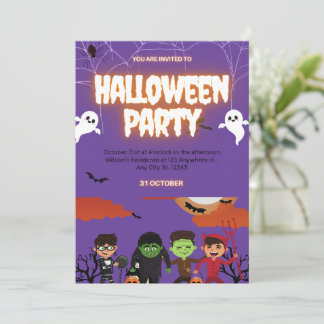 Purple & Black Halloween Party Invitation Inbjudningar