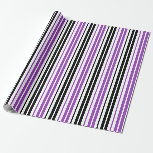 Purple Black White Stripes Pattern Design  Presentpapper (Utrullad)
