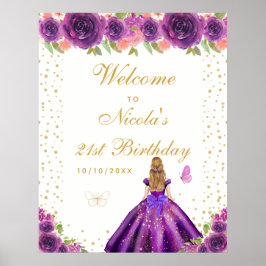 Purple Blonde Hair Girl Birthday Party Welcome Poster