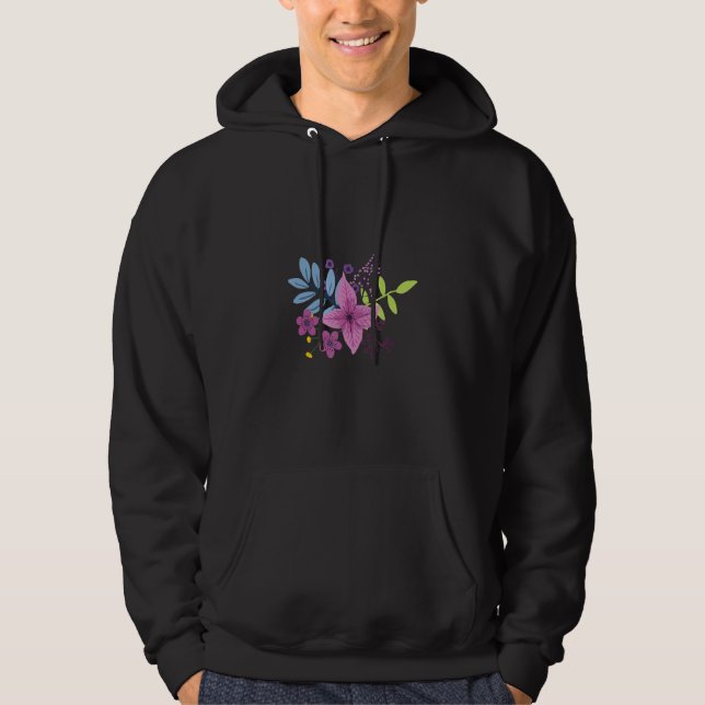Purple Blue and Green Flower Art Hoodie (Framsida)