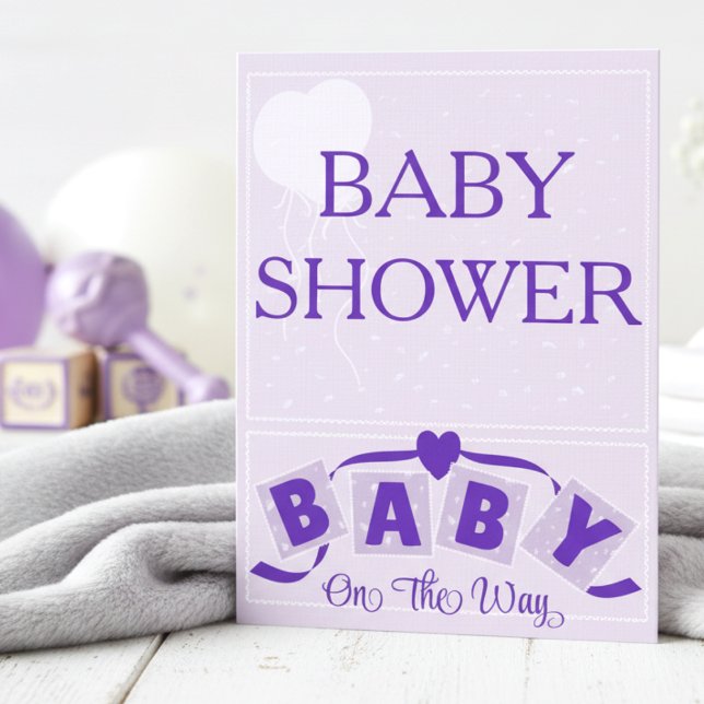 Purple Blue Blocks Baby Shower Invitation Inbjudningar (Pale purple / blue card, perfect for gender-neutral showers, fully editable for your details.)
