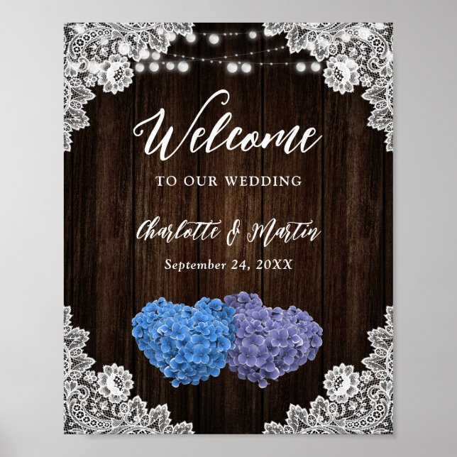 Purple Blue Floral Lace Wedding Reception Sign Poster (Framsidan)