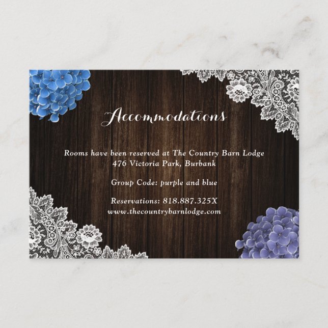 Purple Blue Floral Wedding Hotel Accommodation Tilläggskort (Framsida)