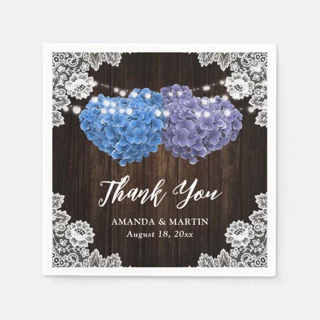 Purple Blue Floral Wood Lace Wedding Thank You  Pappersservett (Framsidan)