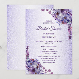 Purple Blue Pink Floral Glitter Bridal Shower Inbjudningar
