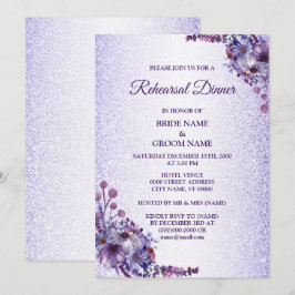 Purple Blue Pink Floral Glitter Rehearsal Dinner Inbjudningar