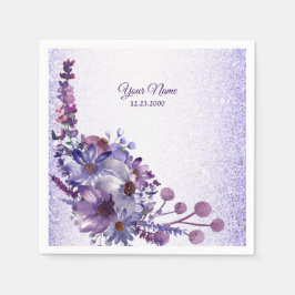 Purple Blue Pink Floral Glitter Wedding Party Pappersservett