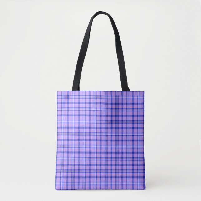 Purple Blue Plaid Classic Pattern Bright Tote Bag Tygkasse (Framsida)