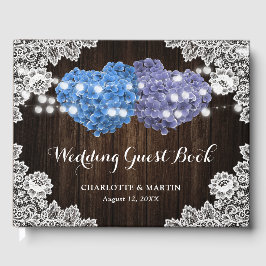 Purple Blue Rustic Wood Floral Lace Burlap Wedding Gästböcker
