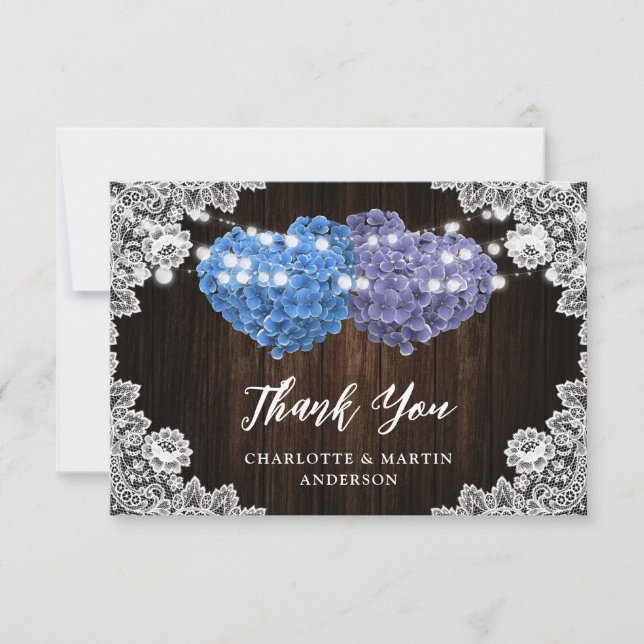 Purple Blue Rustic Wood Lace Floral Wedding Tack Kort (Framsida)