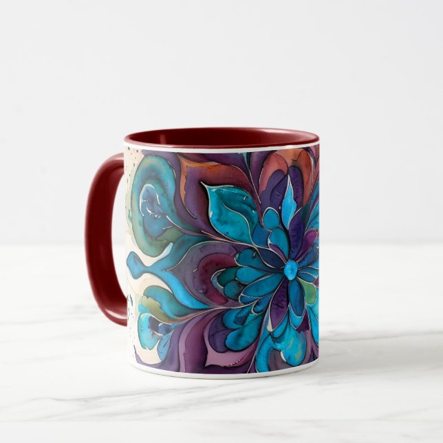Purple & Blue Watercolor Floral Mandala Mugg (Framsida vänster)