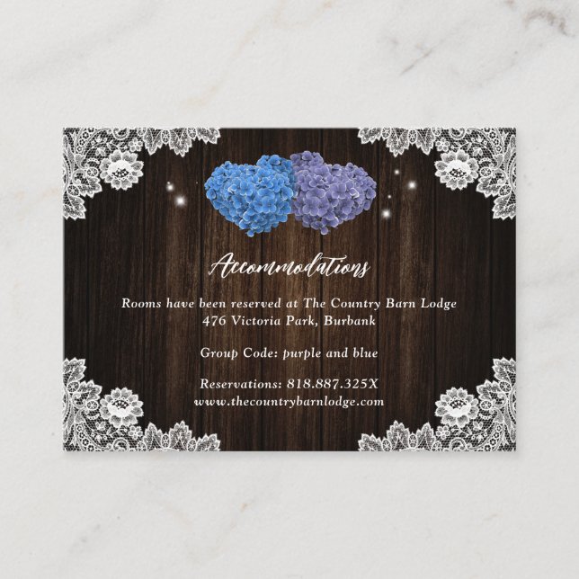 Purple Blue Wedding Hotel Accommodation Card Tilläggskort (Framsida)