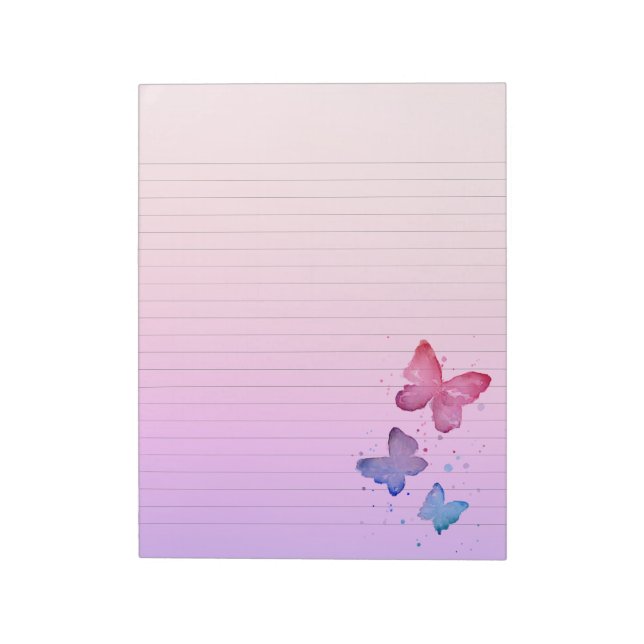 Purple Blush Butterflies Lined Notes Paper Notepad Anteckningsblock (Roterad)