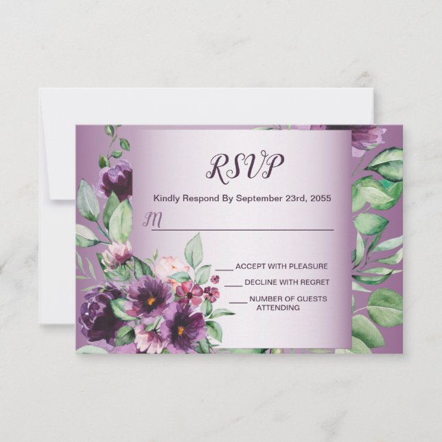 Purple Blush Floral Geometric Greenery Wedding OSA Kort (Framsida)
