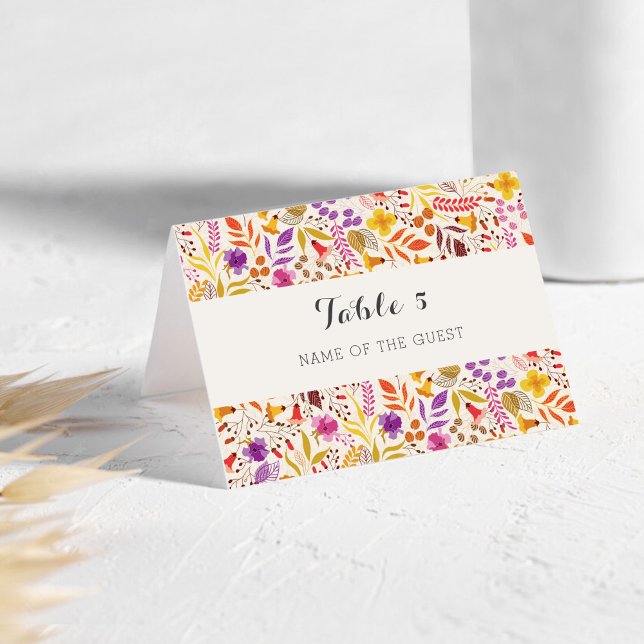 Purple Boho Wildflower Foliage Wedding Place Card Bordsnummer (Skapare uppladdad)