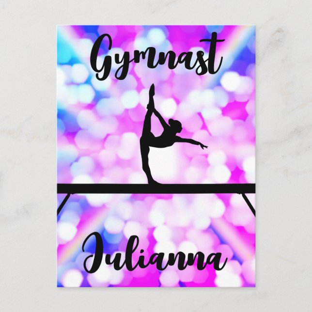 Purple Bokeh Blast Gymnastics Beam Personalized    Vykort (Framsida)