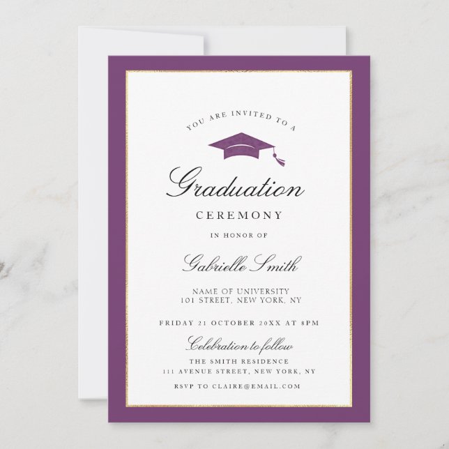 purple border graduation ceremony invitation inbjudningar (Framsida)