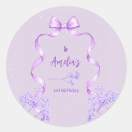 Purple Bow Birthday Any Age Runt Klistermärke