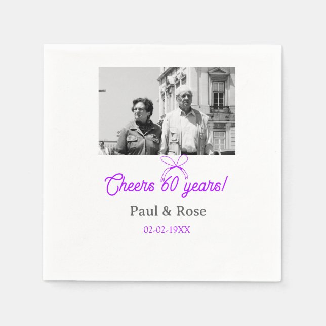 Purple bow cheers to 60 years anniversary wedding  pappersservett (Framsidan)