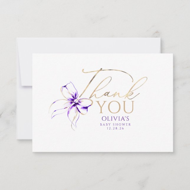 Purple Bow Elegant Calligraphy Thank You Tack Kort (Framsida)