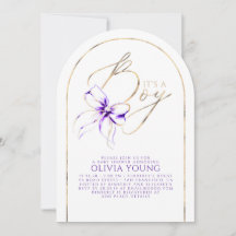 Purple Bow Elegant Modern Baby Shower Boy