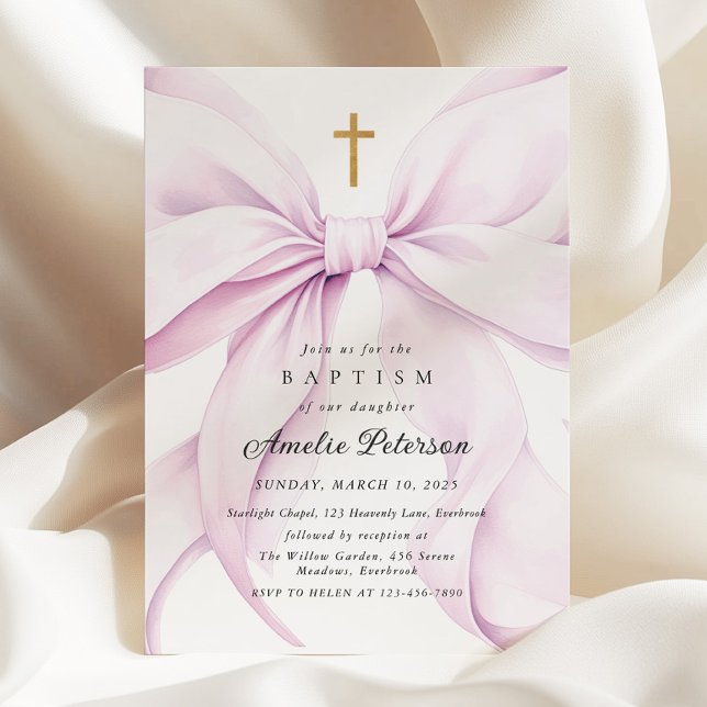 Purple Bow Girl Baptism Invitation Inbjudningar (Skapare uppladdad)