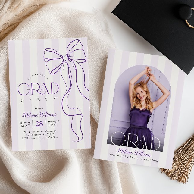 Purple Bow Graduation Photo Invitation Inbjudningar (Skapare uppladdad)