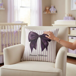 Purple Bow Stripe Personalized Throw Pillow Kudde