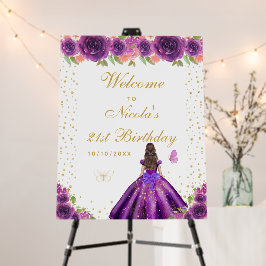 Purple Brunette Hair Girl Birthday Party Welcome