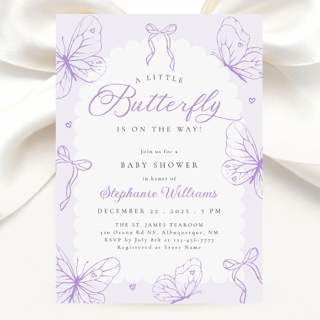 Purple Butterflies & Bows Baby Shower Inbjudningar (Skapare uppladdad)