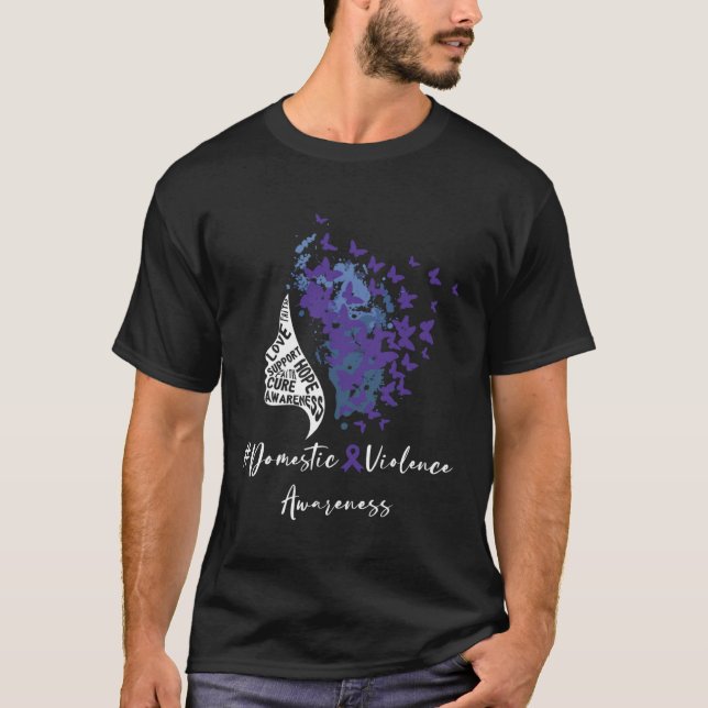 Purple Butterflies with a Ribbon Domestic Violence T Shirt (Framsida)