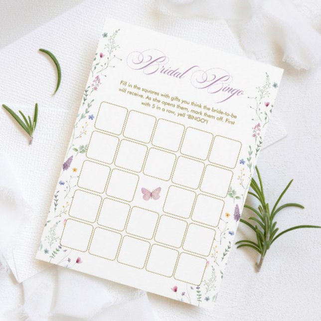 Purple Butterfly Bridal Shower Bingo Game Card Inbjudningar (Skapare uppladdad)