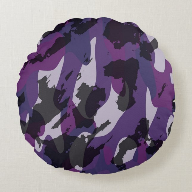 Purple Camo Abstract Rund Kudde (Framsidan)