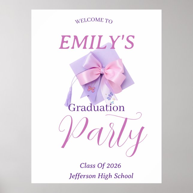 Purple Cap Graduation Party Sign Poster  (Framsidan)