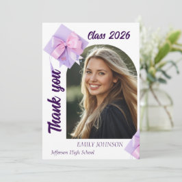 Purple Cap Photo Graduation Thank You Card Inbjudningar